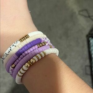 Purple and White Beaded Bracelet Set